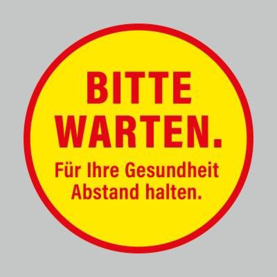 Fußbodenaufkleber, rot-gelb, Ø 48cm – Bitte warten