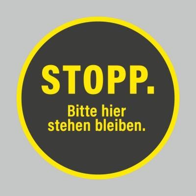 Fußbodenaufkleber, gelb-schwarz, Ø 48cm – Stopp
