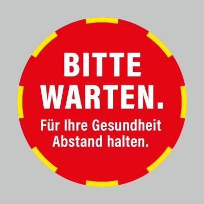 Fußbodenaufkleber, weiß-rot, Ø 48cm – Bitte warten