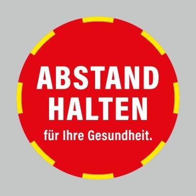 Fußbodenaufkleber, weiß-rot, Ø 48cm – 2 Meter Abstand halten