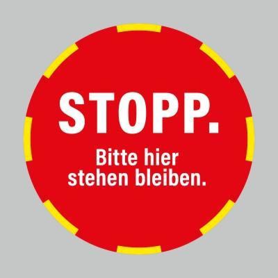 Fußbodenaufkleber, weiß-rot, Ø 48cm – Stopp