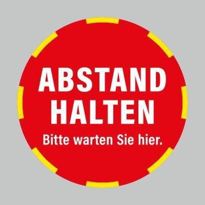 Fußbodenaufkleber, weiß-rot, Ø 48cm – Abstand halten