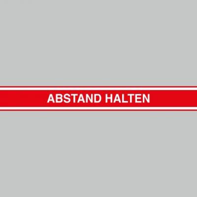Fußbodenaufkleber weiß-rot, 120x15cm – Abstand halten