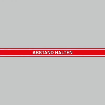 Fußbodenaufkleber weiß-rot, 120x9,6cm – Abstand halten
