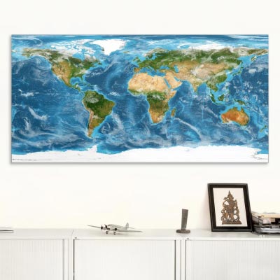 Akustikbild Weltkarte, einseitig, Wandmontage