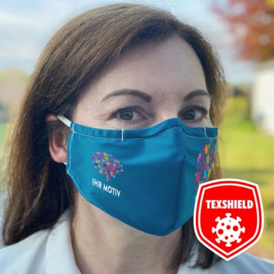 Mund-Nasen-Maske mit Ihrem eigenen Motiv und antiviraler Beschichtung
