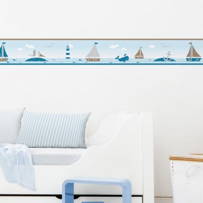 Bordüre fürs Kinderzimmer im maritimen Design, Sailing Taupe